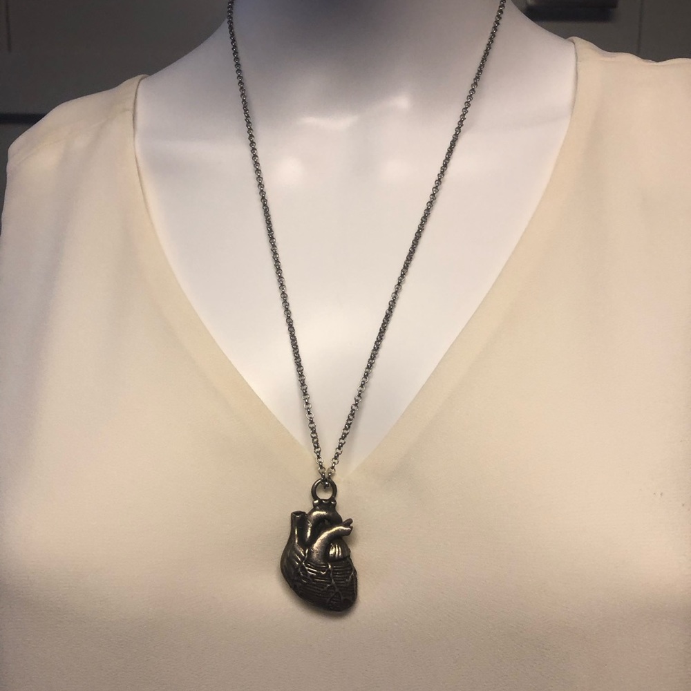 Silver anatomical heart necklace